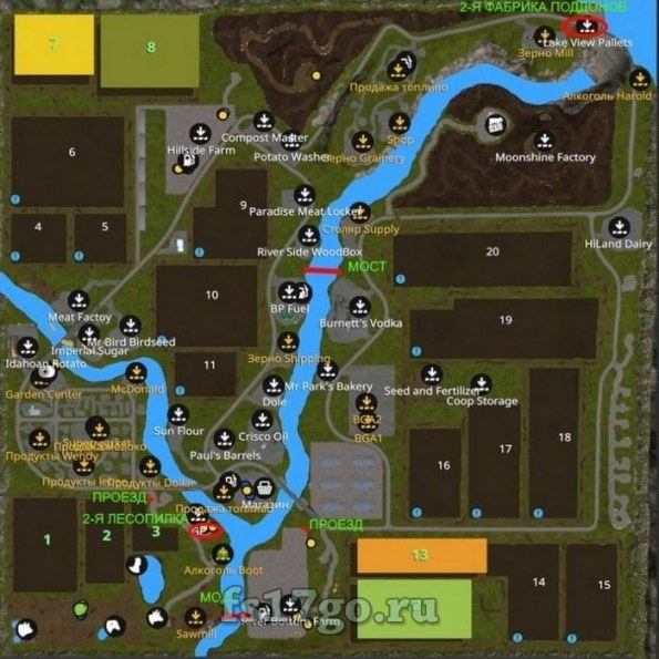 Карта «River Pine Acres RUS» для Farming Simulator 2017